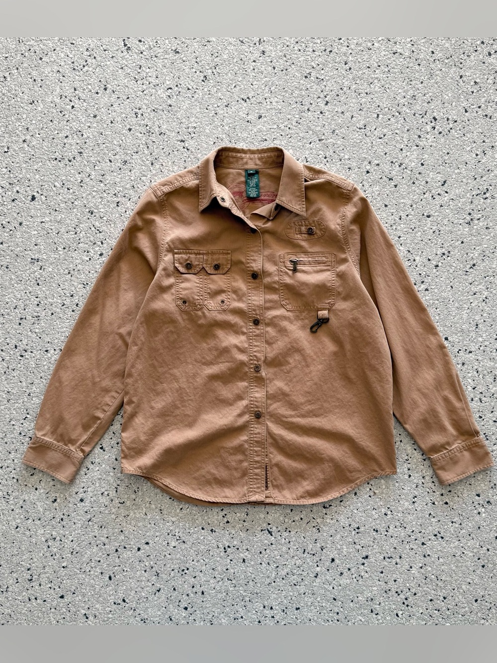 Vintage Ralph Lauren Fly Fishing Snap Button Up Shirt Tan Utility Size Medium